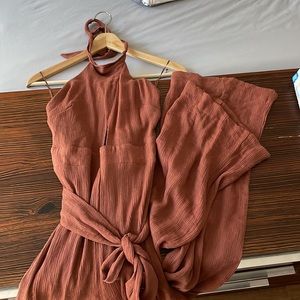 Copper Brown Halter Key Hole Jumpsuit